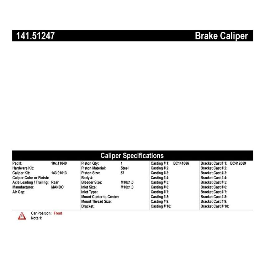 CENTRIC PARTS 141.51247 Centric Semi-Loaded Brake Caliper
