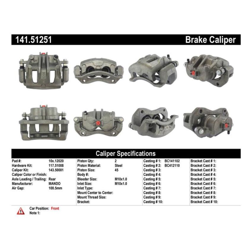 CENTRIC PARTS 141.51251 Centric Semi-Loaded Brake Caliper