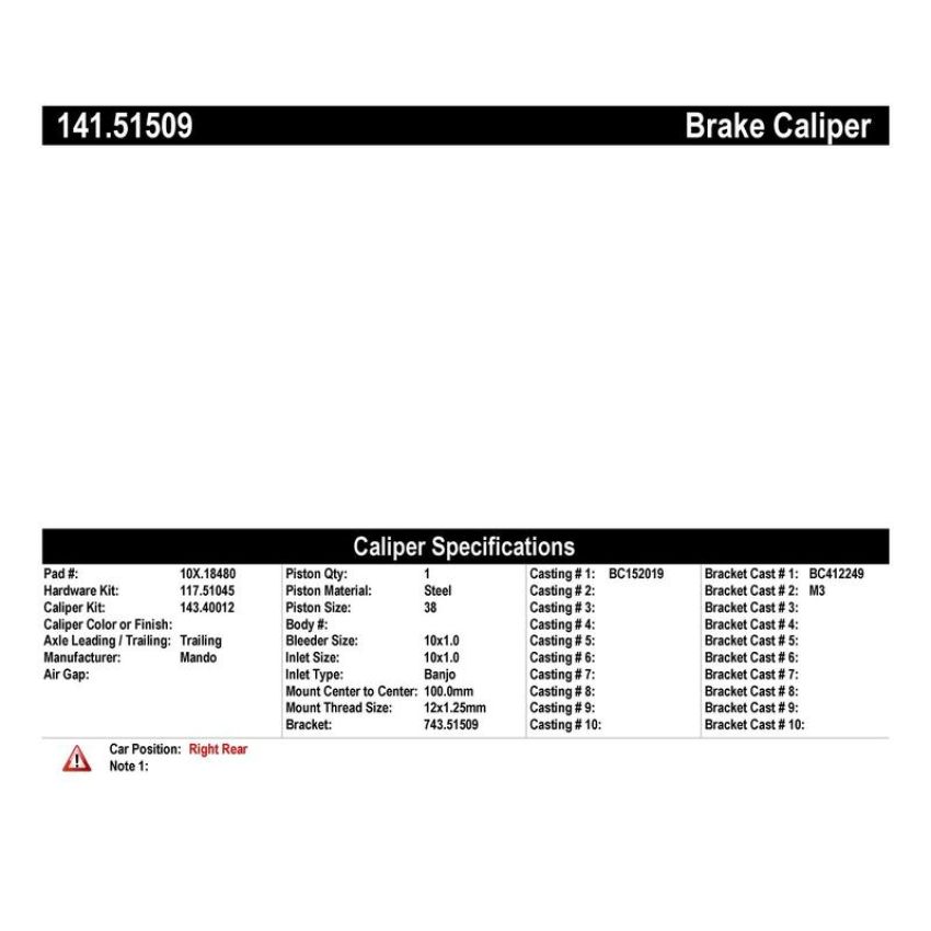 CENTRIC PARTS 141.51509 Centric Semi-Loaded Brake Caliper
