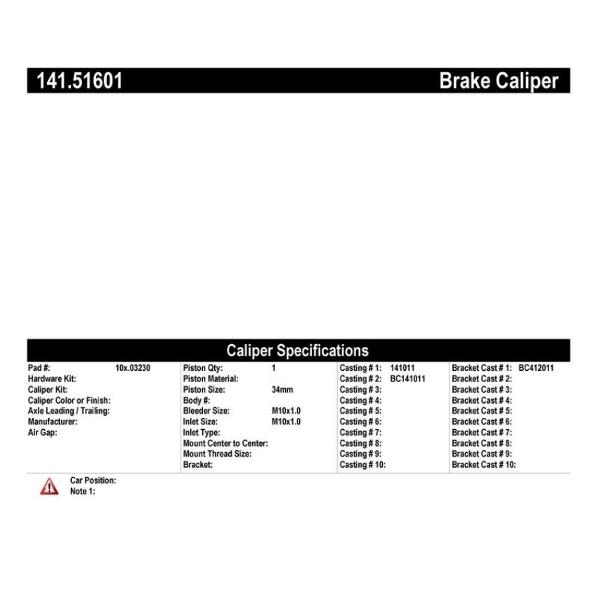 CENTRIC PARTS 141.51601 Centric Semi-Loaded Brake Caliper
