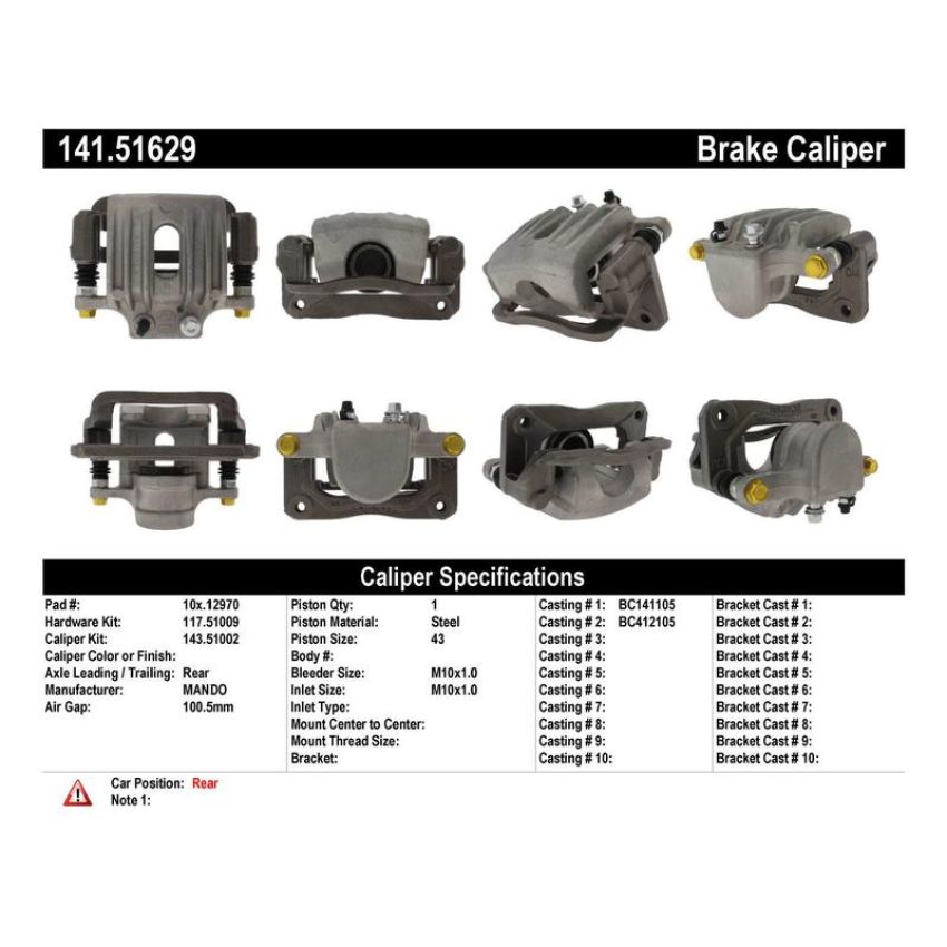 CENTRIC PARTS 141.51629 Centric Semi-Loaded Brake Caliper