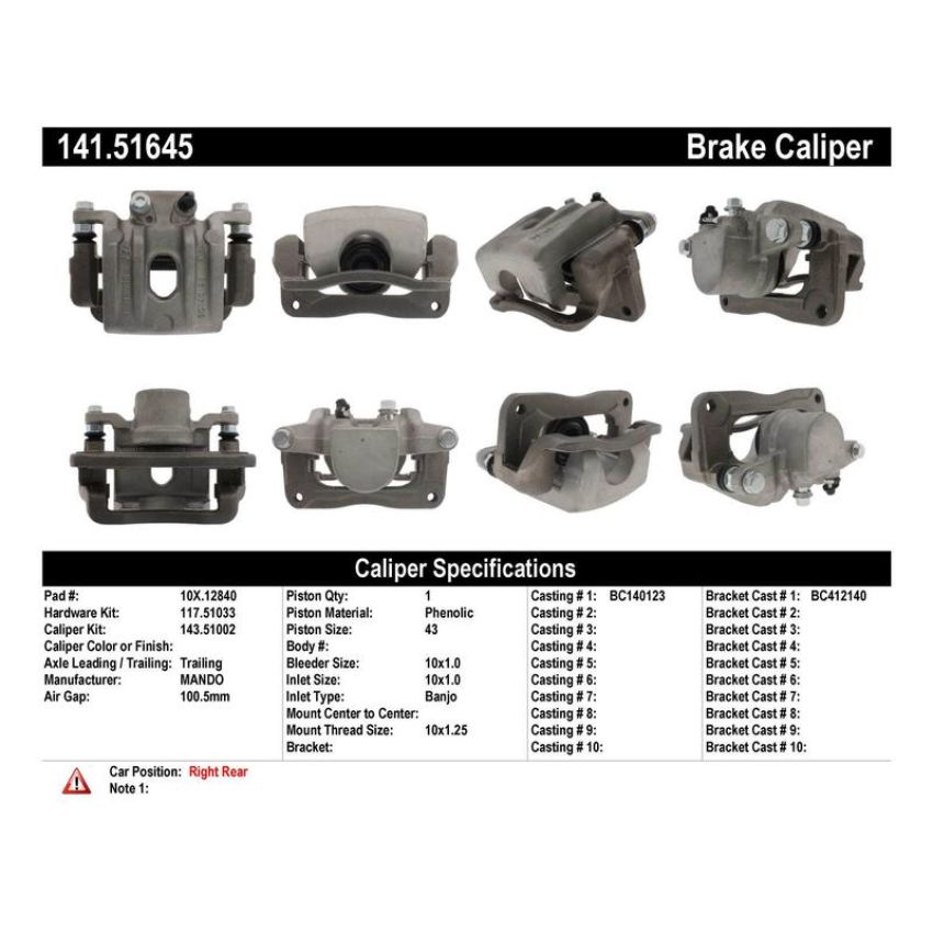 CENTRIC PARTS 141.51645 Centric Semi-Loaded Brake Caliper with New Phenolic Pistons