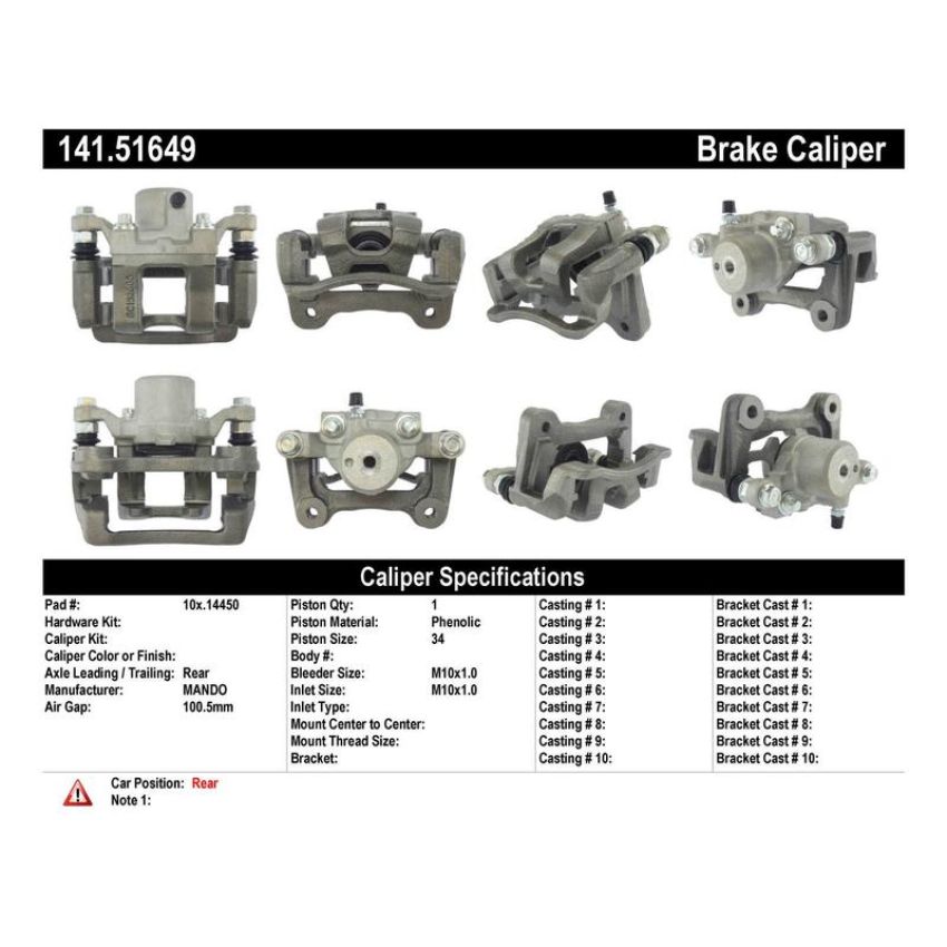 CENTRIC PARTS 141.51649 Centric Semi-Loaded Brake Caliper with New Phenolic Pistons