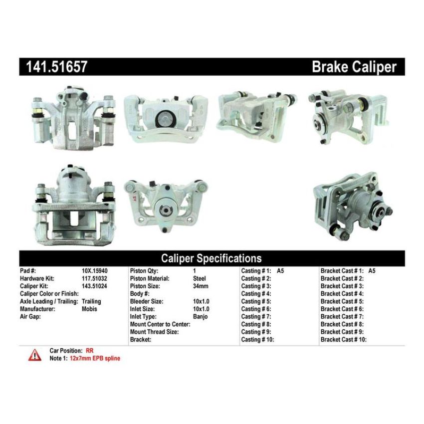 CENTRIC PARTS 141.51657 Centric Semi-Loaded Brake Caliper EPB