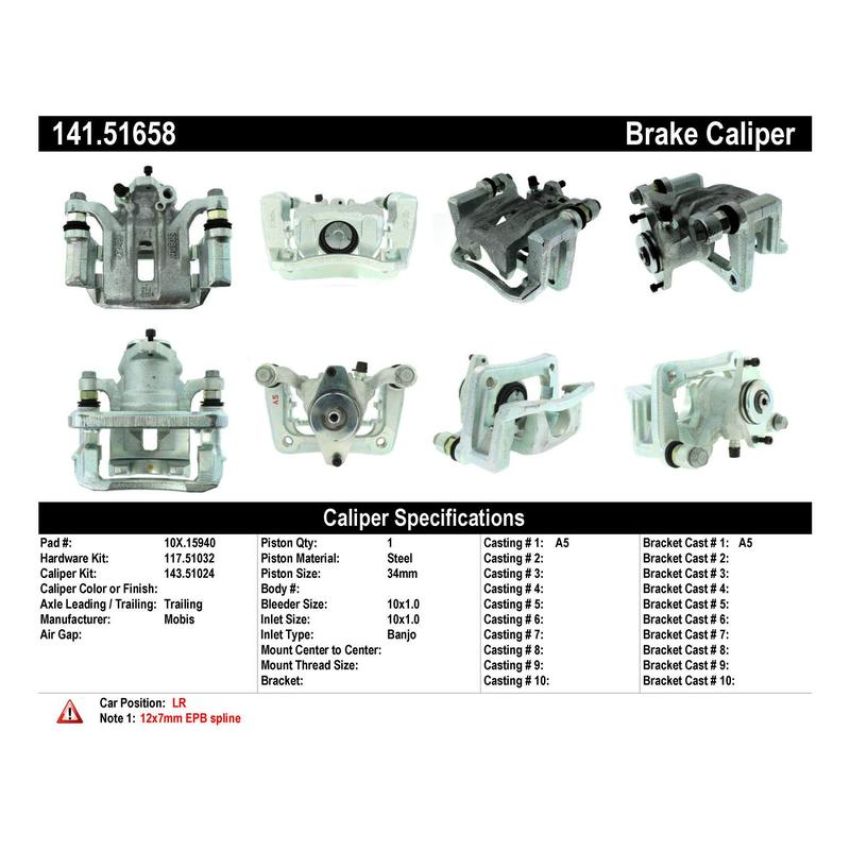 CENTRIC PARTS 141.51658 Centric Semi-Loaded Brake Caliper EPB