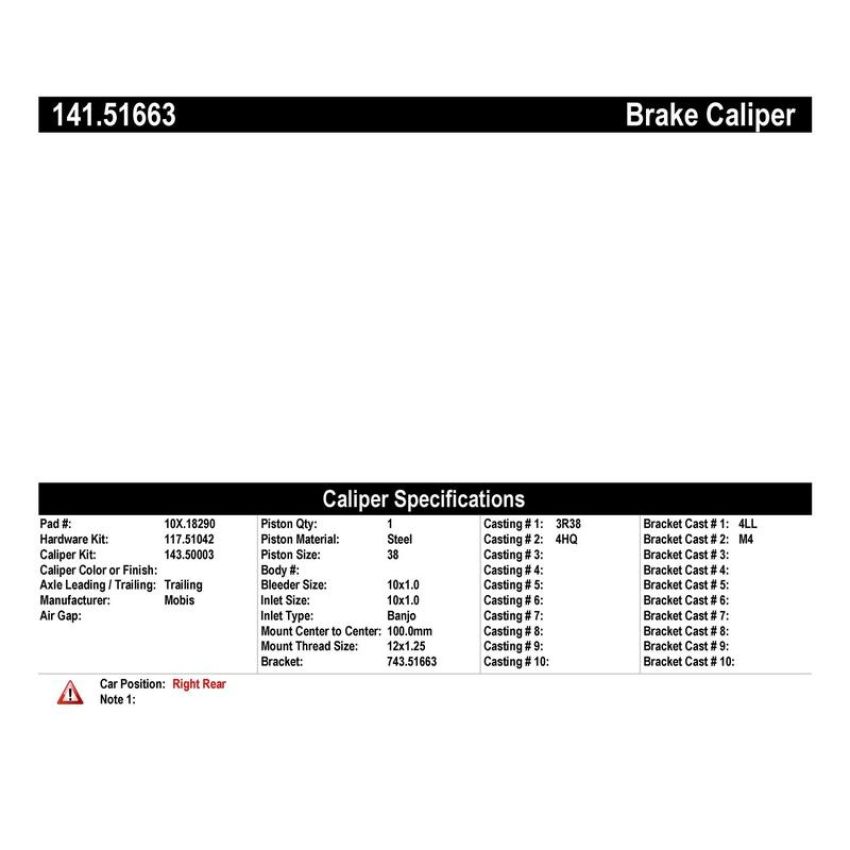 CENTRIC PARTS 141.51663 Centric Semi-Loaded Brake Caliper