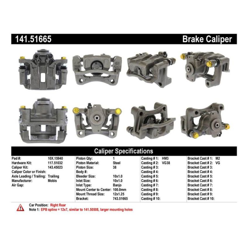 CENTRIC PARTS 141.51665 Centric Semi-Loaded Brake Caliper EPB