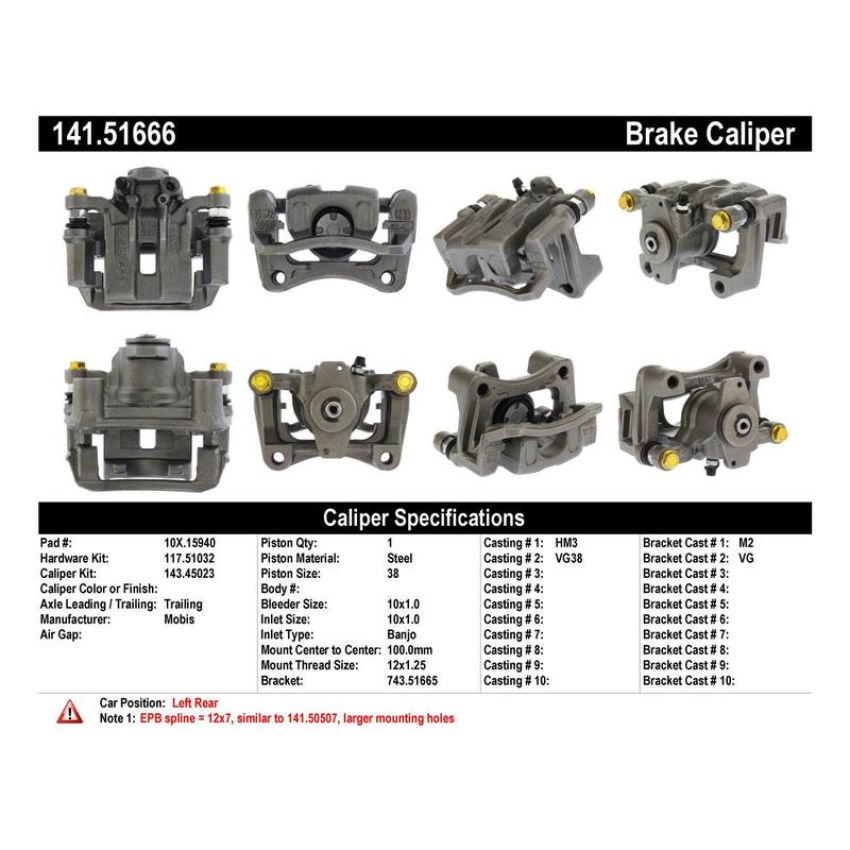 CENTRIC PARTS 141.51666 Centric Semi-Loaded Brake Caliper EPB