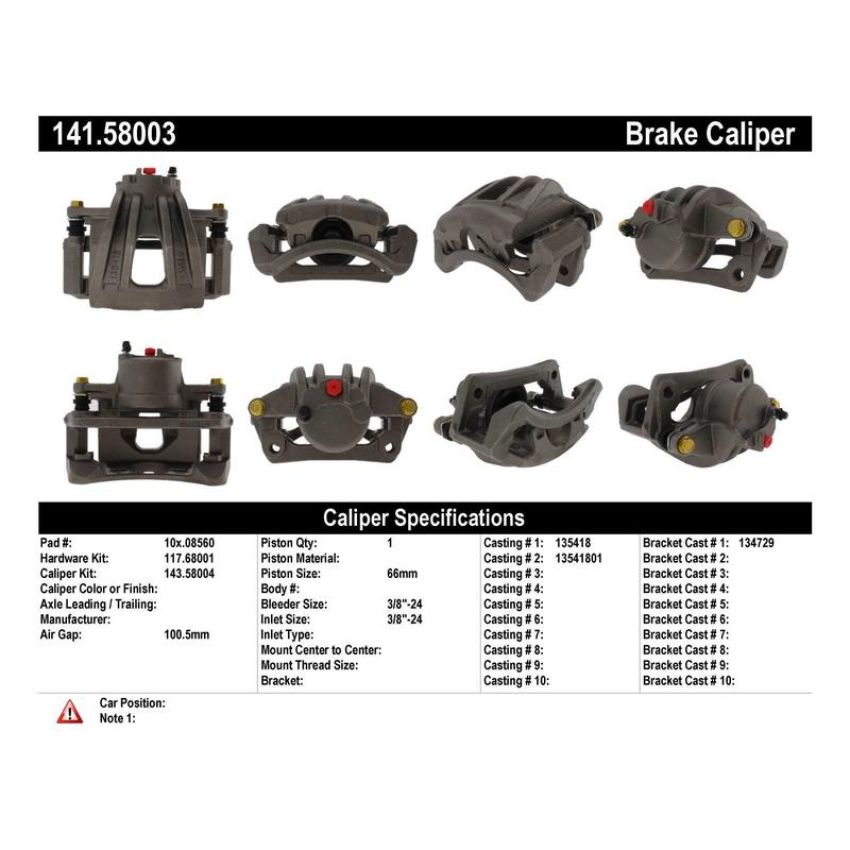CENTRIC PARTS 141.58003 Centric Semi-Loaded Brake Caliper with New Phenolic Pistons