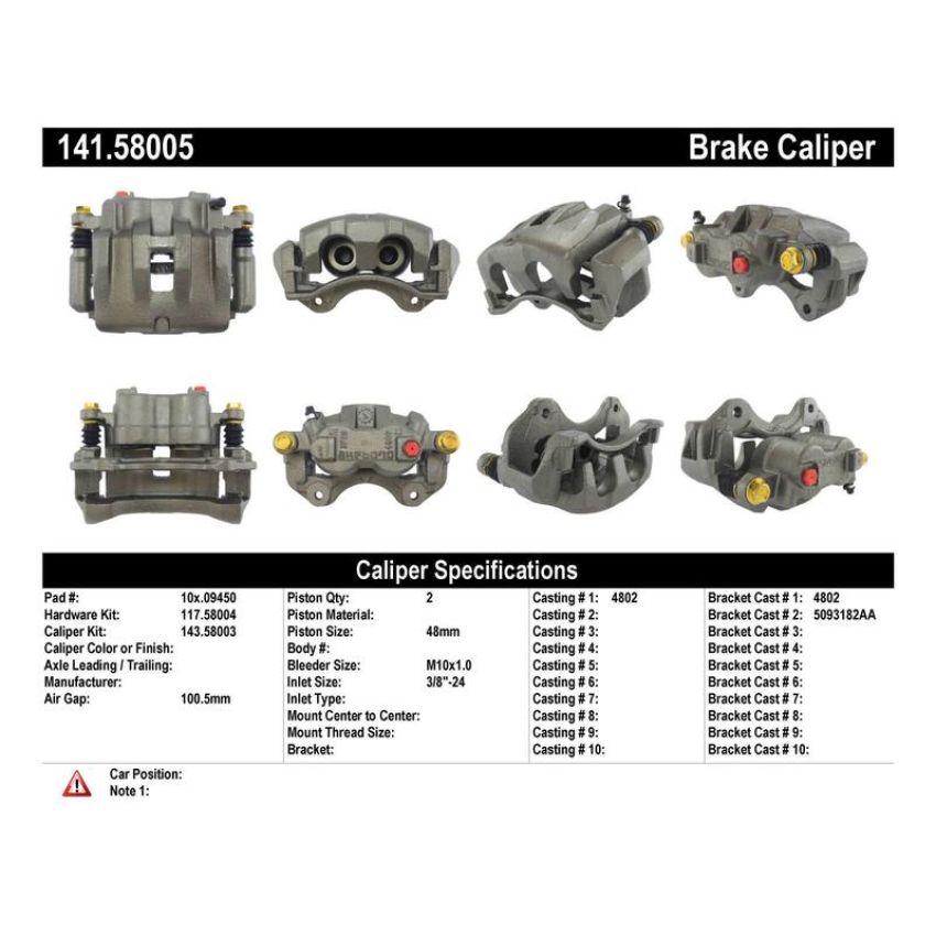 CENTRIC PARTS 141.58005 Centric Semi-Loaded Brake Caliper with New Phenolic Pistons