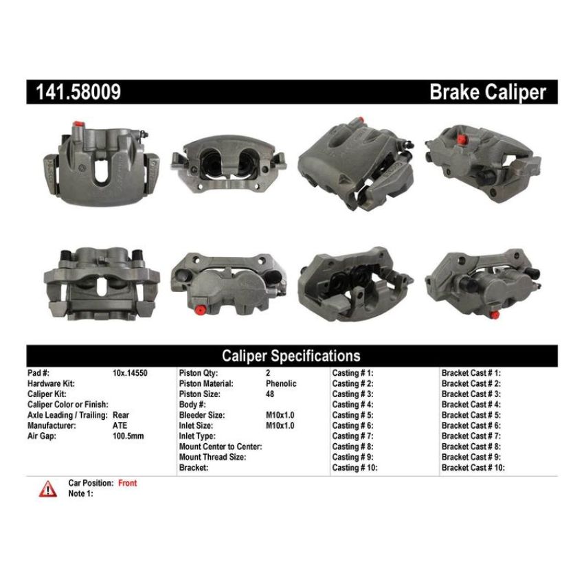 CENTRIC PARTS 141.58009 Centric Semi-Loaded Brake Caliper with New Phenolic Pistons