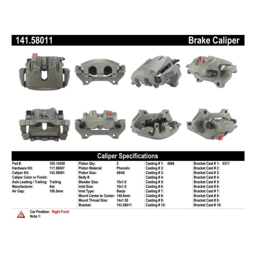 CENTRIC PARTS 141.58011 Centric Semi-Loaded Brake Caliper with New Phenolic Pistons