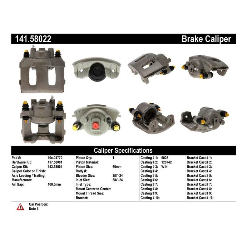 CENTRIC PARTS 141.58022 Centric Semi-Loaded Brake Caliper with New Phenolic Pistons