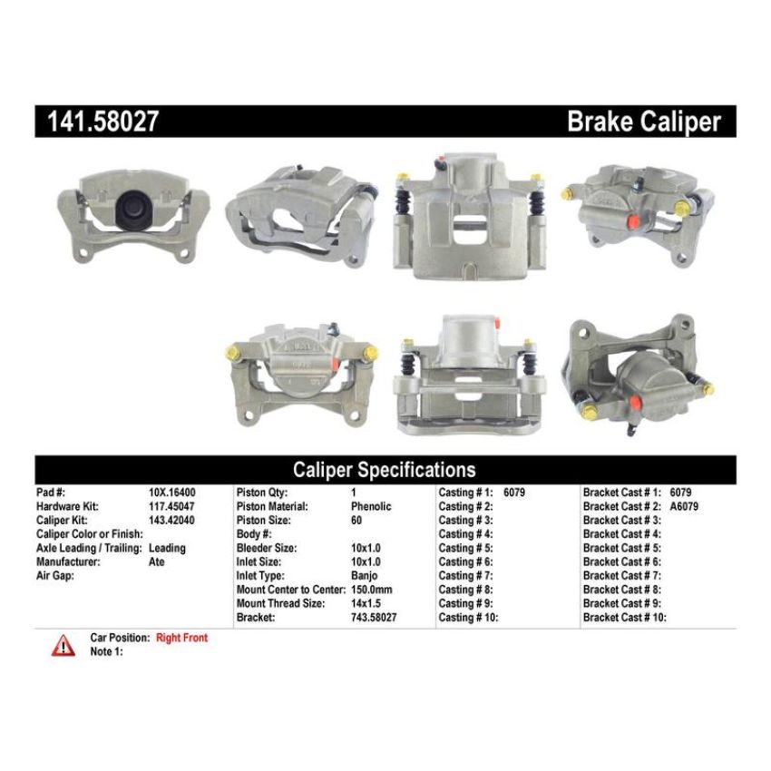 CENTRIC PARTS 141.58027 Centric Semi-Loaded Brake Caliper with New Phenolic Pistons