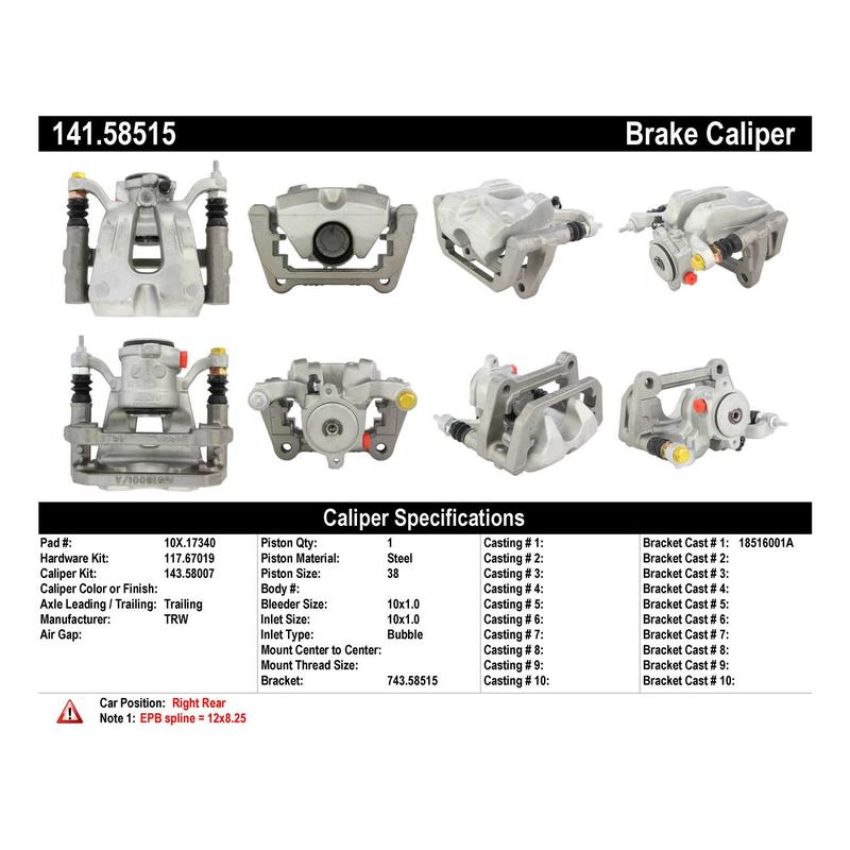 CENTRIC PARTS 141.58515 Centric Semi-Loaded Brake Caliper EPB