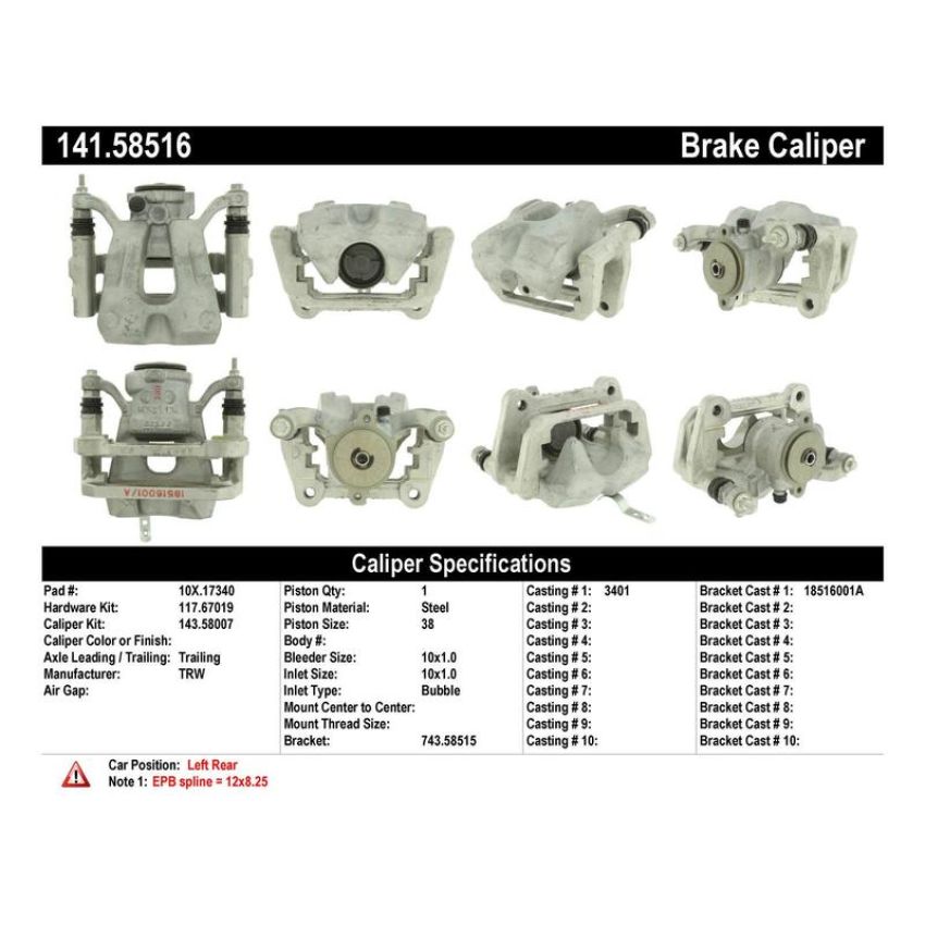 CENTRIC PARTS 141.58516 Centric Semi-Loaded Brake Caliper EPB