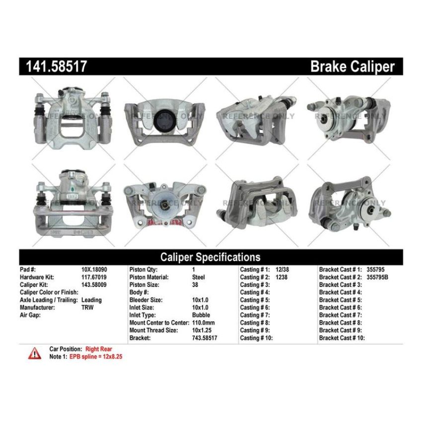 CENTRIC PARTS 141.58517 Centric Semi-Loaded Brake Caliper EPB