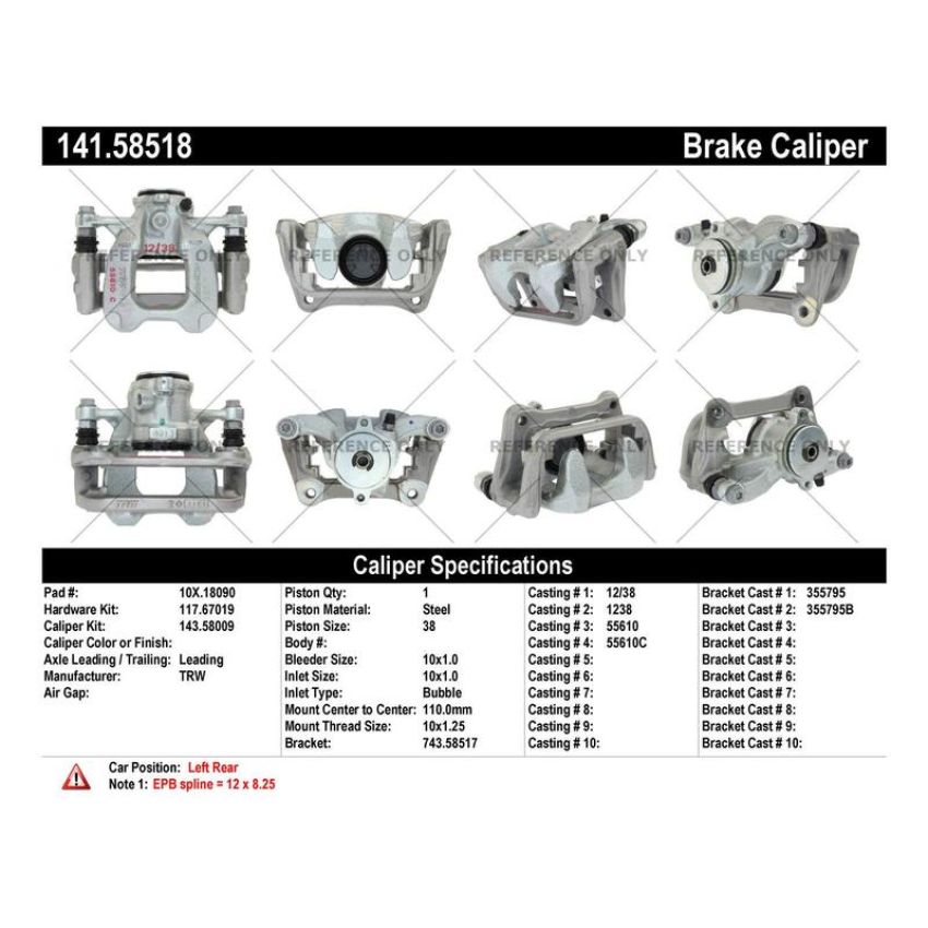 CENTRIC PARTS 141.58518 Centric Semi-Loaded Brake Caliper EPB