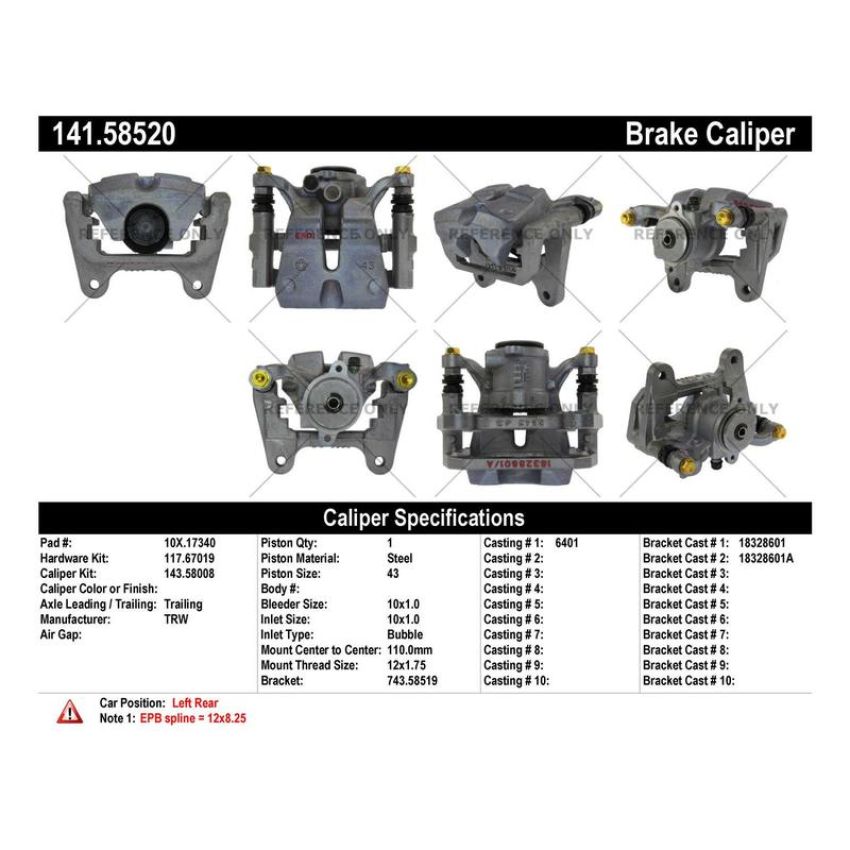 CENTRIC PARTS 141.58520 Centric Semi-Loaded Brake Caliper EPB