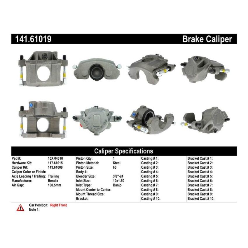 CENTRIC PARTS 141.61019 Centric Semi-Loaded Brake Caliper