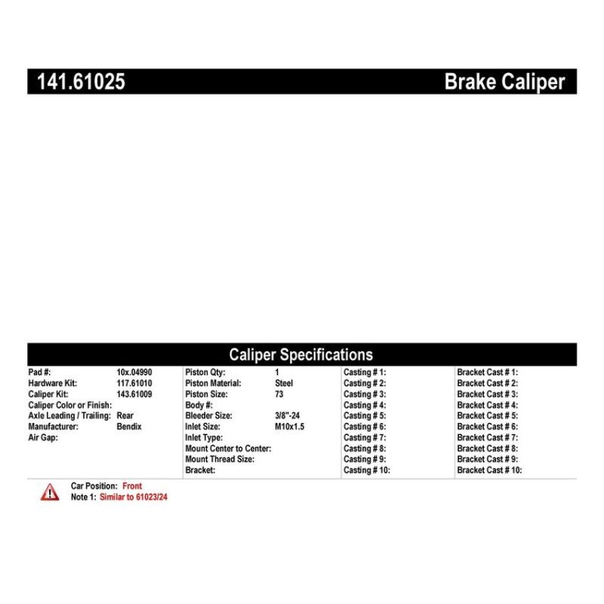 CENTRIC PARTS 141.61025 Centric Semi-Loaded Brake Caliper