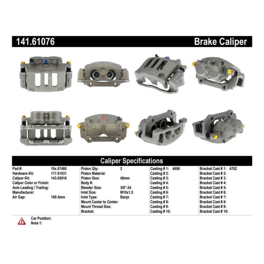 CENTRIC PARTS 141.61076 Centric Semi-Loaded Brake Caliper with New Phenolic Pistons