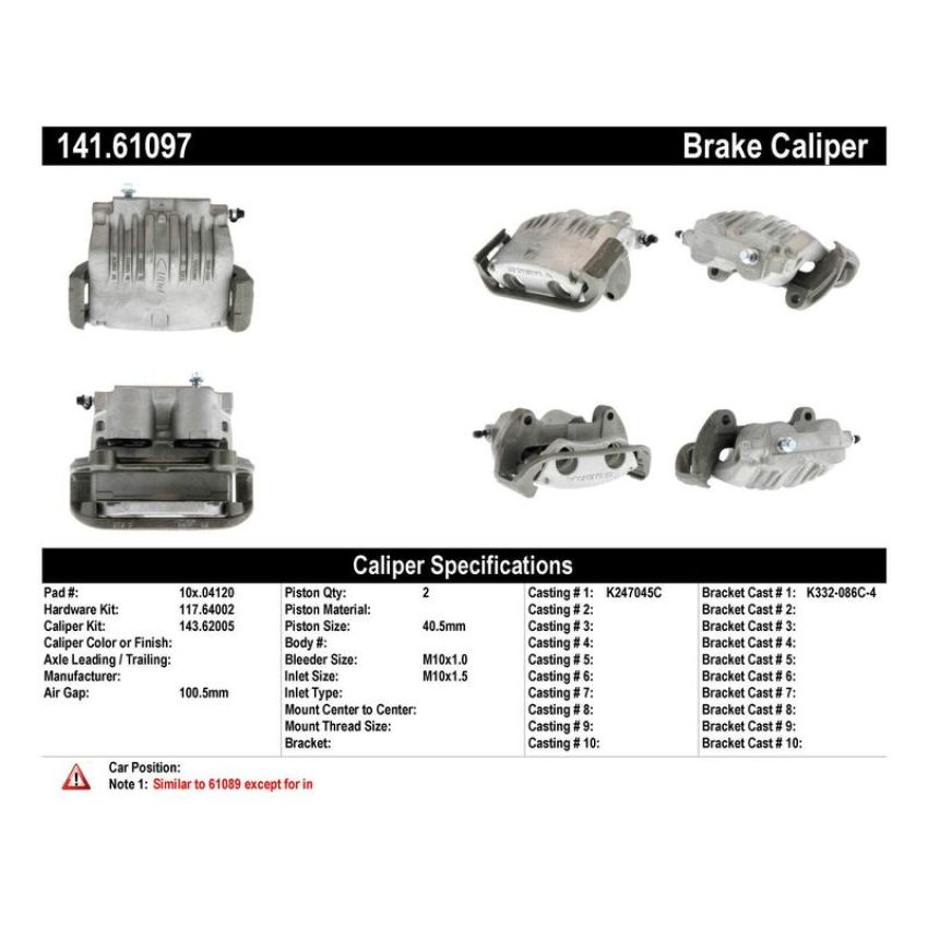 CENTRIC PARTS 141.61097 Centric Semi-Loaded Brake Caliper