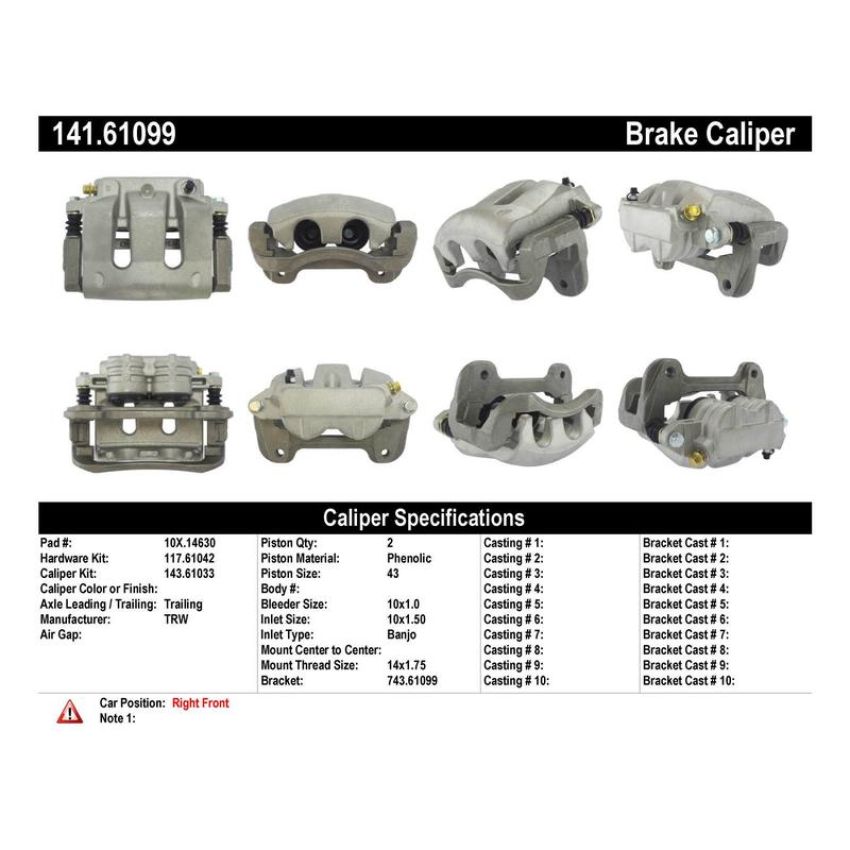 CENTRIC PARTS 141.61099 Centric Semi-Loaded Brake Caliper with New Phenolic Pistons