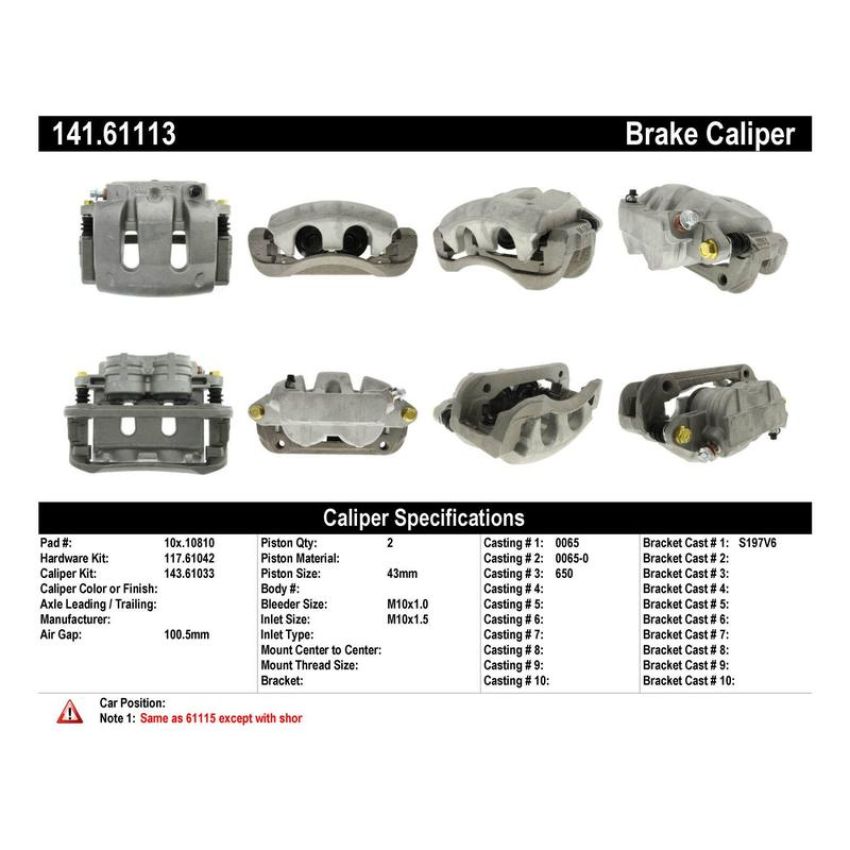 CENTRIC PARTS 141.61113 Centric Semi-Loaded Brake Caliper with New Phenolic Pistons