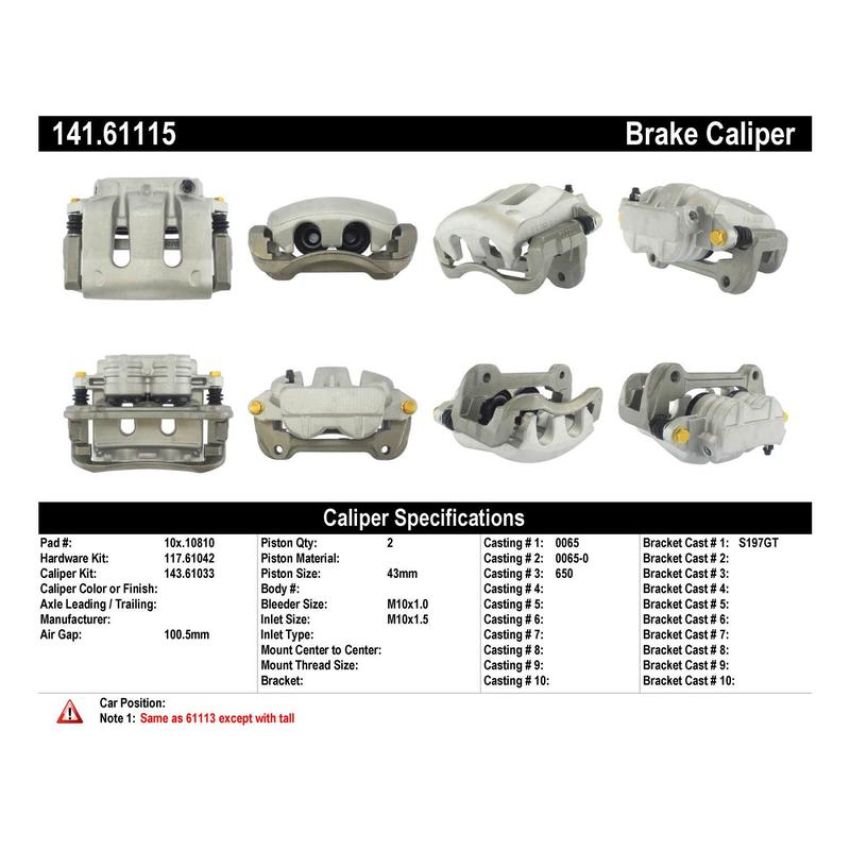 CENTRIC PARTS 141.61115 Centric Semi-Loaded Brake Caliper with New Phenolic Pistons