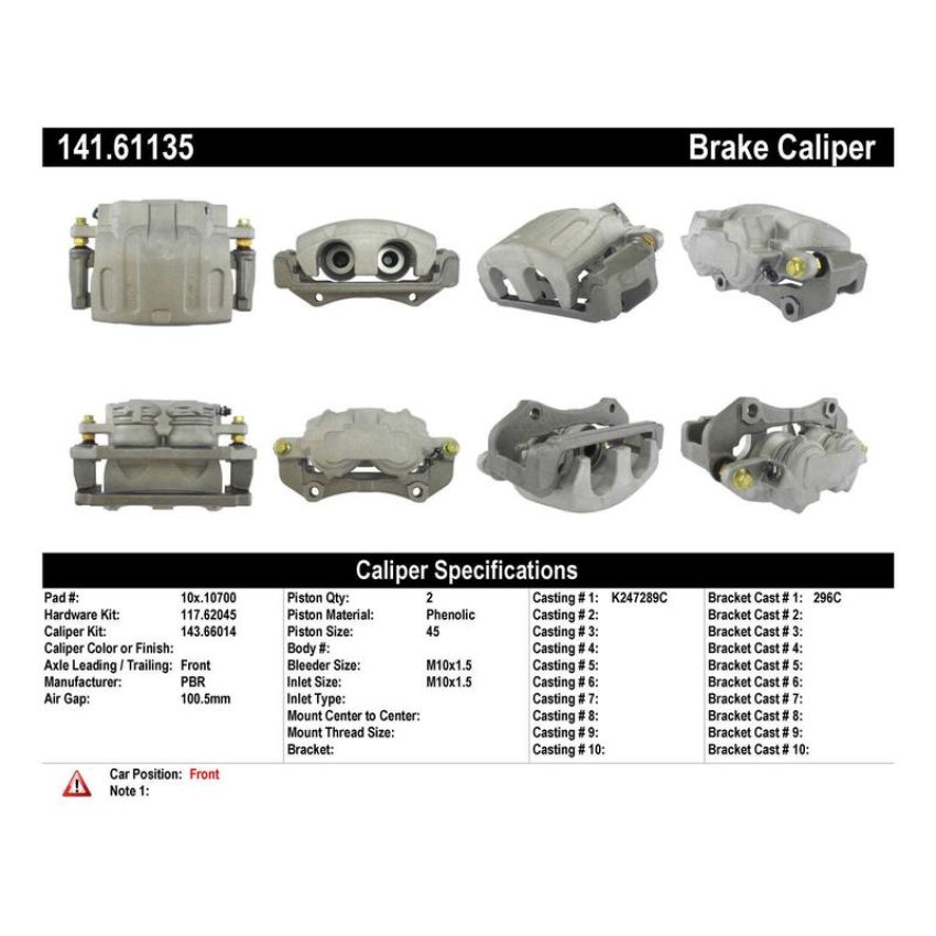 CENTRIC PARTS 141.61135 Centric Semi-Loaded Brake Caliper with New Phenolic Pistons