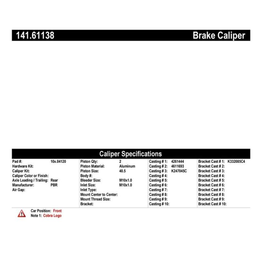 CENTRIC PARTS 141.61138 Centric Semi-Loaded Brake Caliper