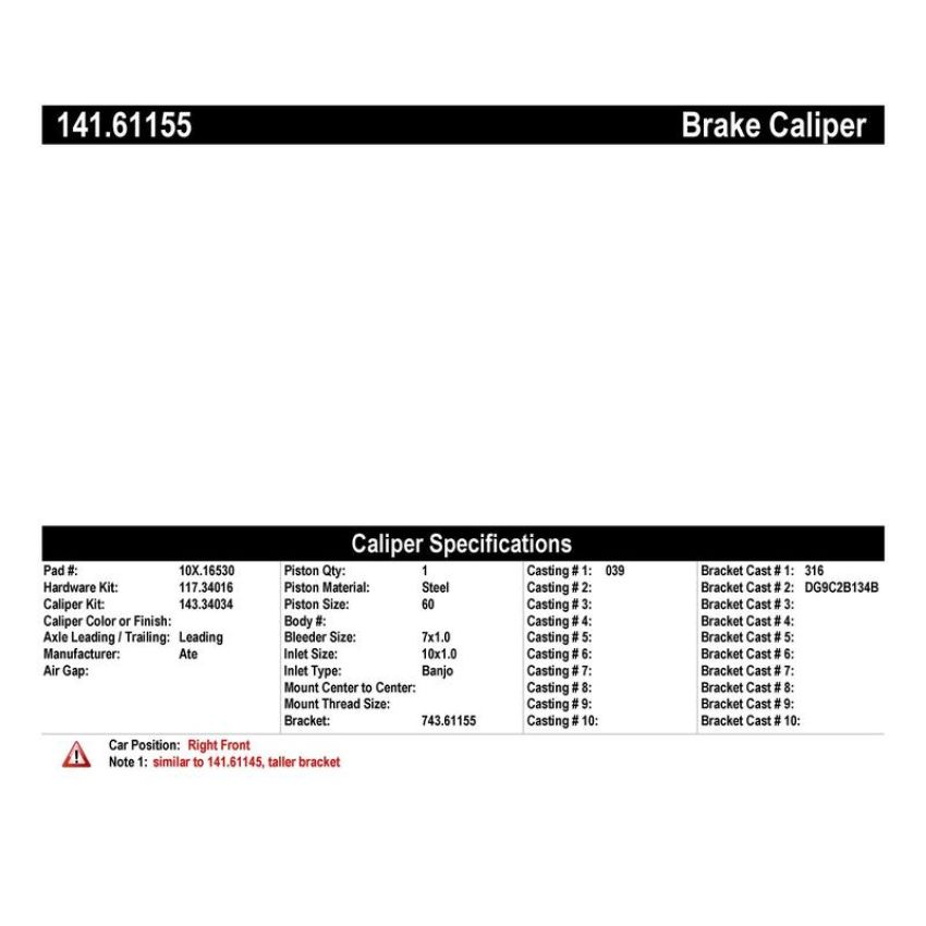 CENTRIC PARTS 141.61155 Centric Semi-Loaded Brake Caliper