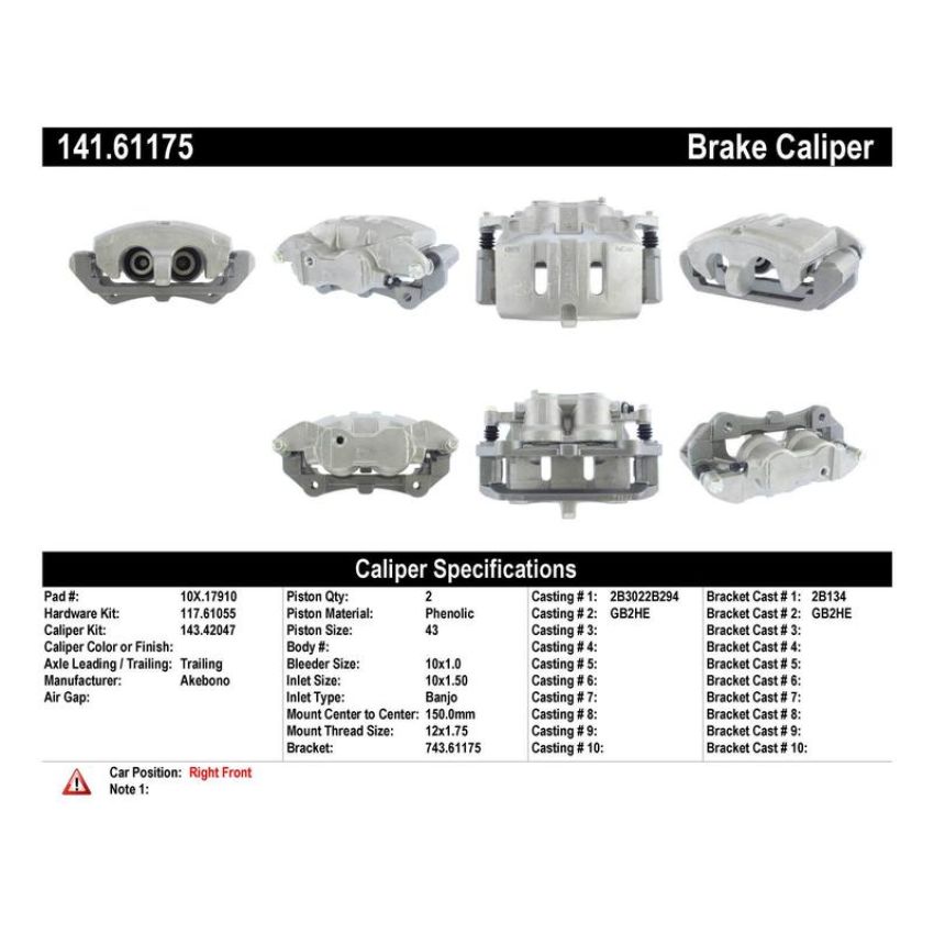 CENTRIC PARTS 141.61175 Centric Semi-Loaded Brake Caliper with New Phenolic Pistons