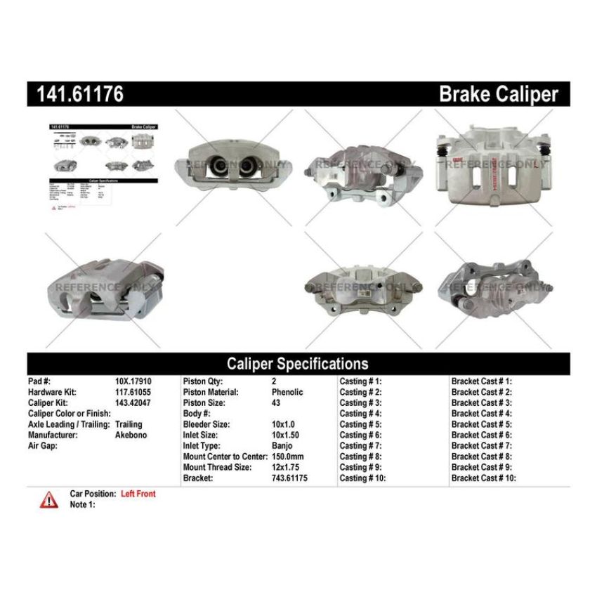 CENTRIC PARTS 141.61176 Centric Semi-Loaded Brake Caliper with New Phenolic Pistons