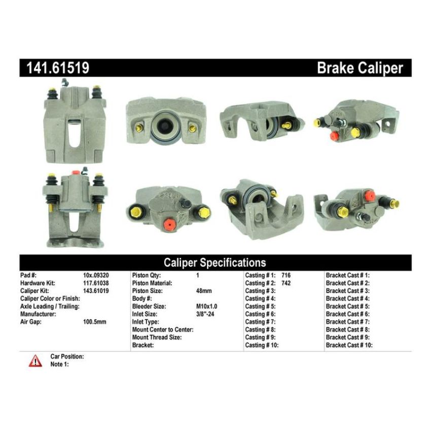 CENTRIC PARTS 141.61519 Centric Semi-Loaded Brake Caliper with New Phenolic Pistons