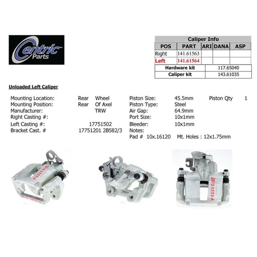 CENTRIC PARTS 141.61564 Centric Semi-Loaded Brake Caliper
