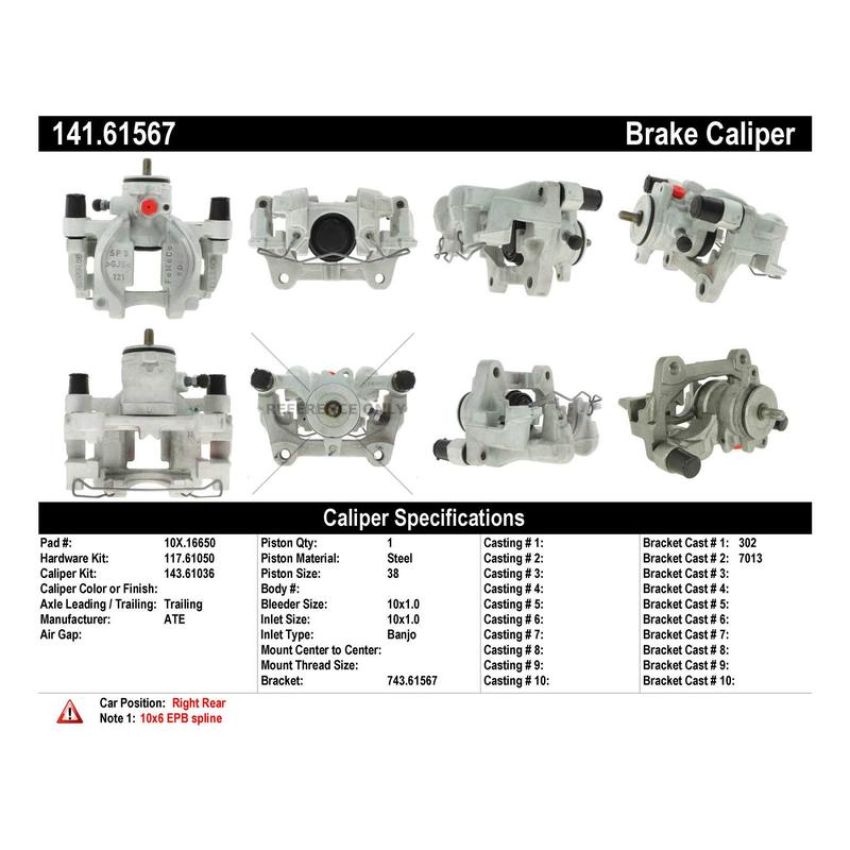 CENTRIC PARTS 141.61567 Centric Semi-Loaded Brake Caliper EPB