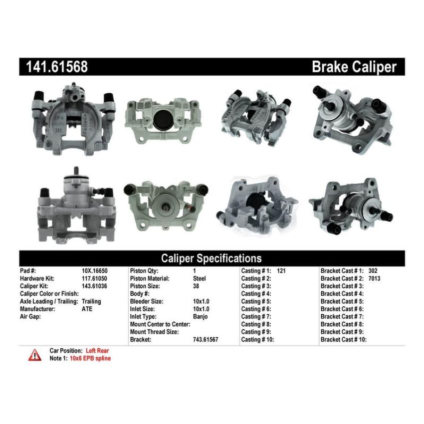 CENTRIC PARTS 141.61568 Centric Semi-Loaded Brake Caliper EPB