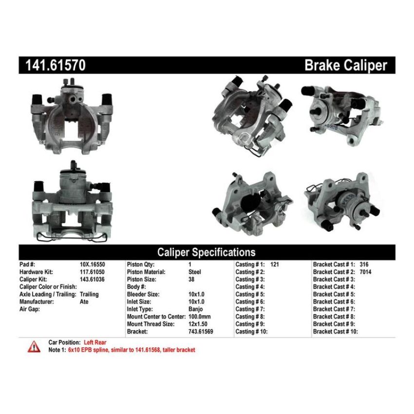 CENTRIC PARTS 141.61570 Centric Semi-Loaded Brake Caliper EPB
