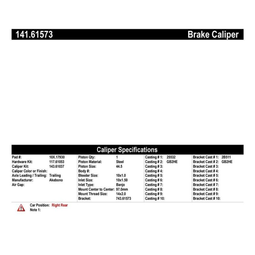 CENTRIC PARTS 141.61573 Centric Semi-Loaded Brake Caliper