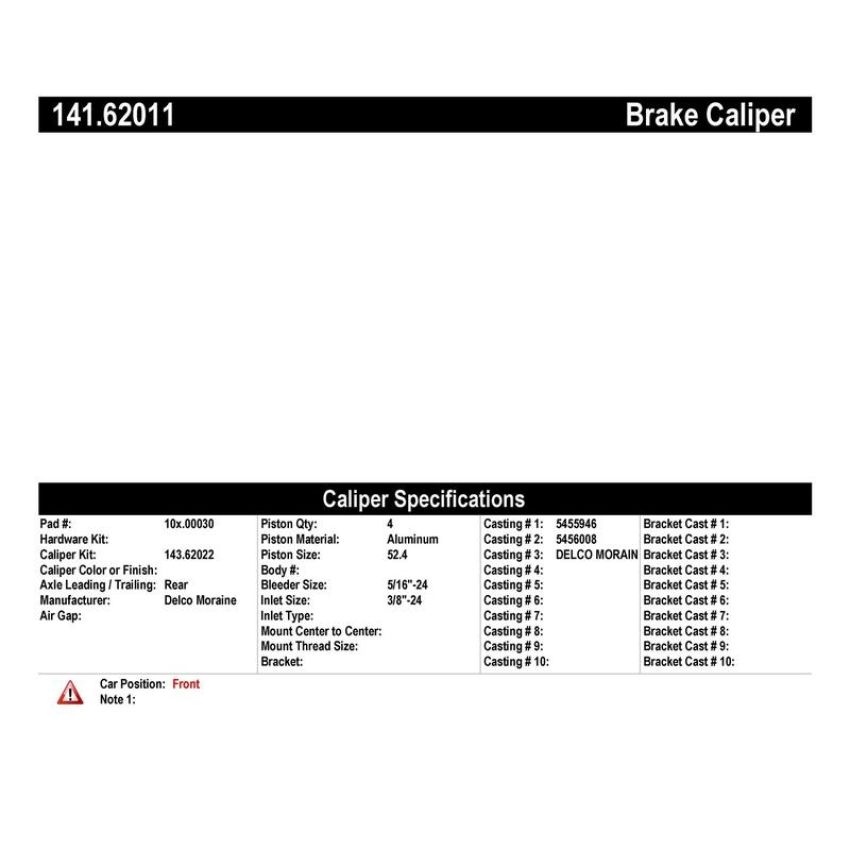CENTRIC PARTS 141.62011 Centric Semi-Loaded Brake Caliper
