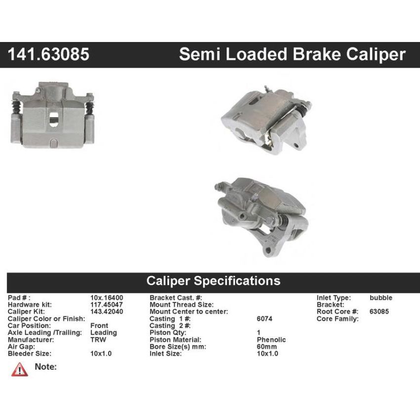 CENTRIC PARTS 141.63085 Centric Semi-Loaded Brake Caliper with New Phenolic Pistons