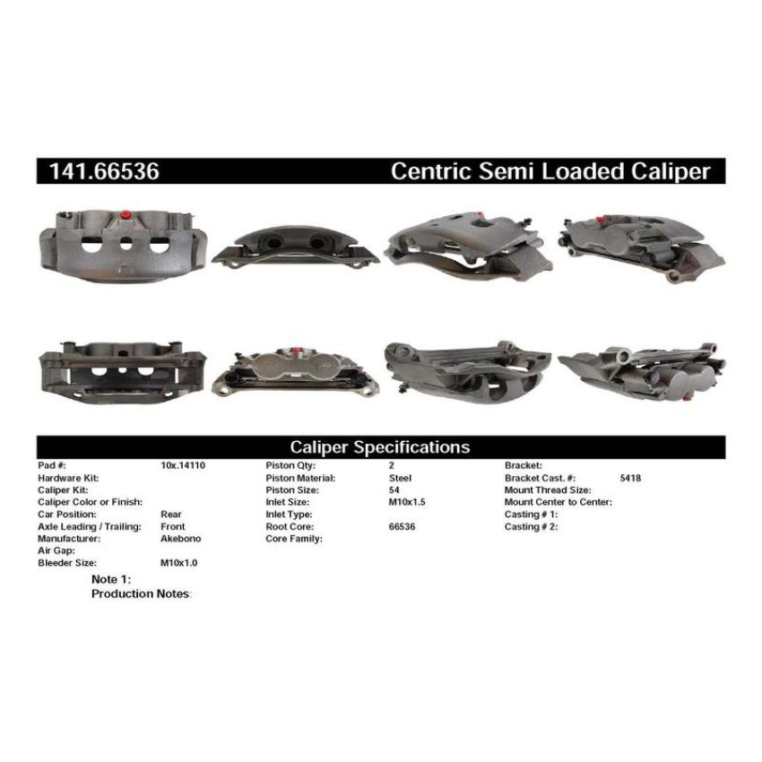 CENTRIC PARTS 141.66536 Centric Semi-Loaded Brake Caliper with New Phenolic Pistons