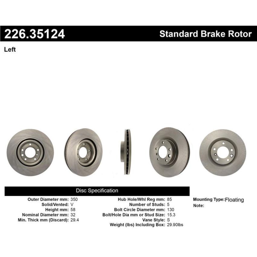 CENTRIC PARTS 226.35124 C-Tek Standard Slotted Brake Rotor