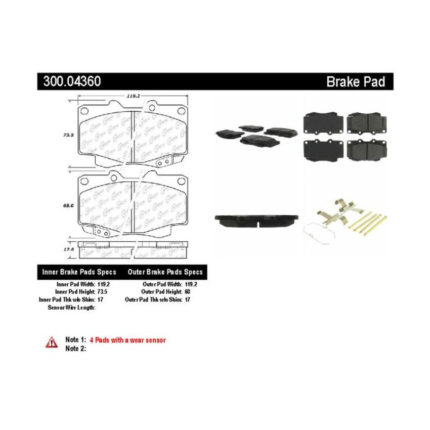 CENTRIC PARTS 300.04360 Centric Premium Semi-Metallic Brake Pads with Shims and Hardware