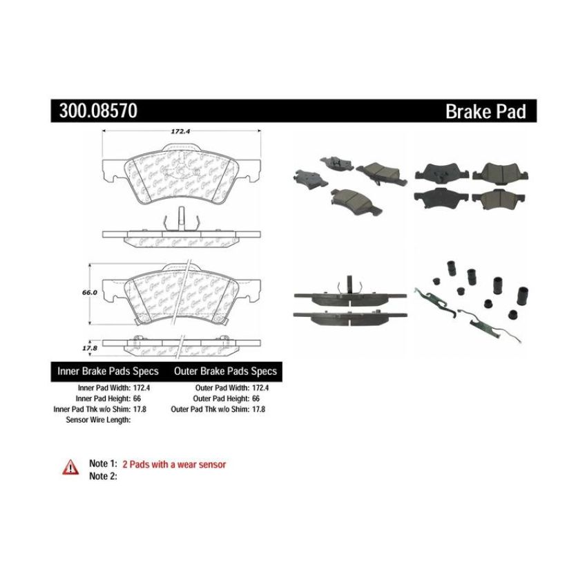 CENTRIC PARTS 300.08570 Centric Premium Semi-Metallic Brake Pads with Shims and Hardware