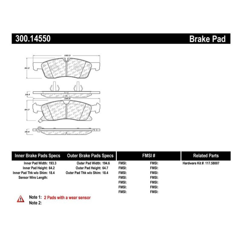 CENTRIC PARTS 300.14550 Centric Premium Semi-Metallic Brake Pads with Shims and Hardware