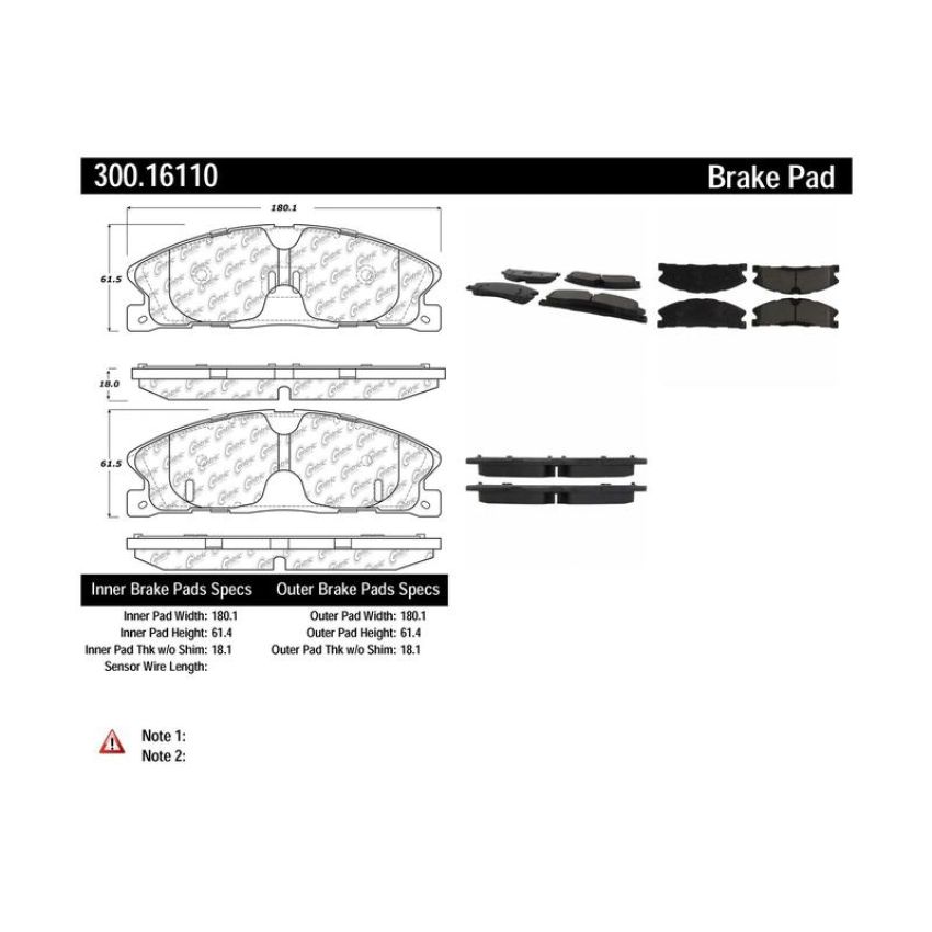 CENTRIC PARTS 300.16110 Centric Premium Semi-Metallic Brake Pads with Shims and Hardware