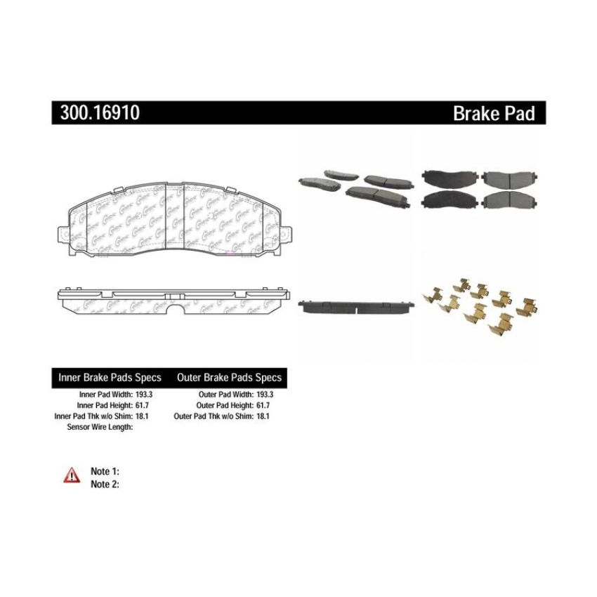 CENTRIC PARTS 300.16910 Centric Premium Semi-Metallic Brake Pads with Shims and Hardware